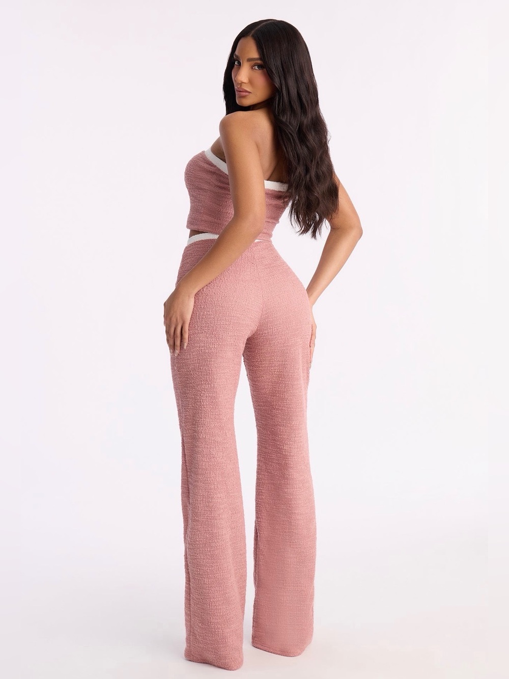 High-Waist Wide-Leg Pants & Strapless Crop Top Set in Mauve - Picture 4 of 6
